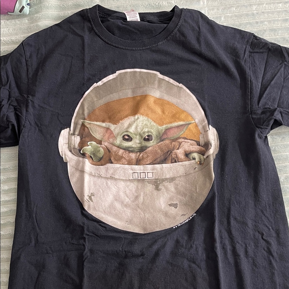Black Star Wars T-Shirt with Baby Yoda Graphic